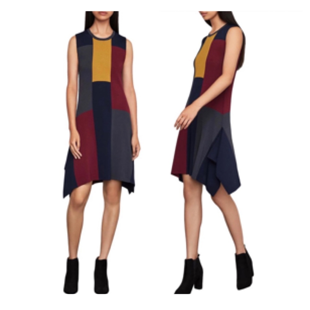 NWT (XXS) BCBGMAXAZRIA colorblock sleeveless art handkerchief hem sweater dress
